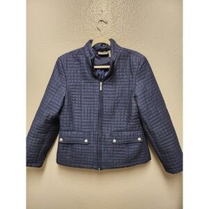 Women's Jane Ashley's Sz Medium Quilted Zip Front Blue Lined Jacket w/ Pockets